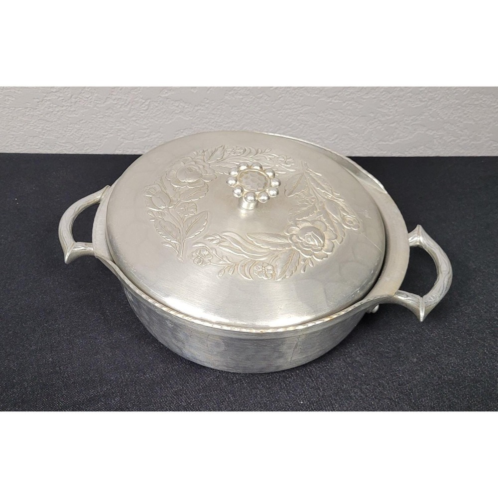Vintage Everlast Forged Aluminum Bowl With Lid Floral Pattern